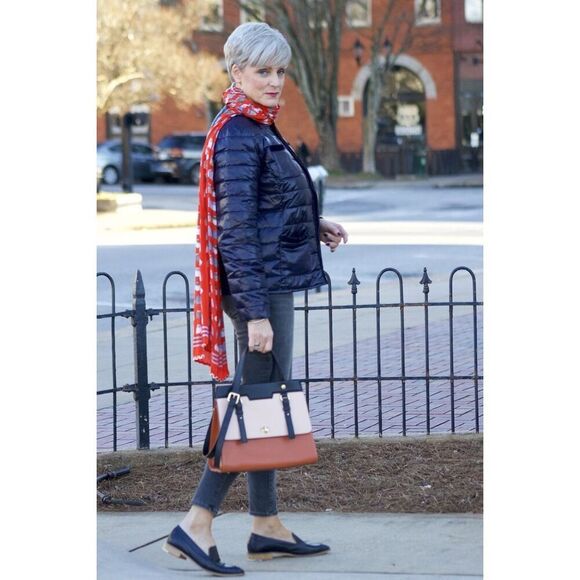 Talbots Puffer Jacket Size M Navy Blue Lightweight collarless Packable - Picture 4 of 10